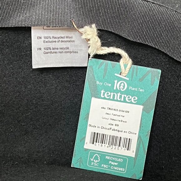 Tentree Recycled Wool Wide Brim Felt Hat NWT Meteorite Black Small - Picture 11 of 13